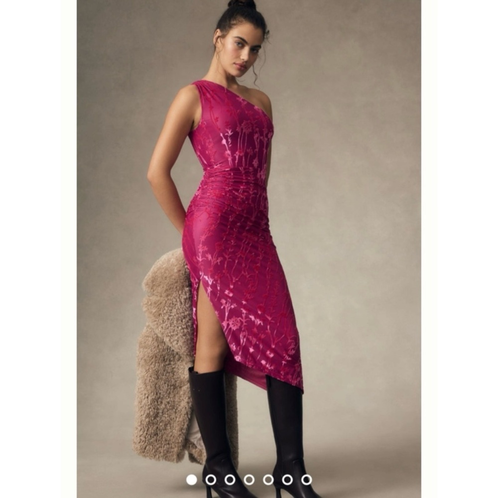 NEW Hutch Anthropologie One-Shoulder Ruched Velvet Dress